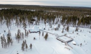 Northern Lights observation place of Porovaara Hill reindeer farm in Rovaniemi, Lapland