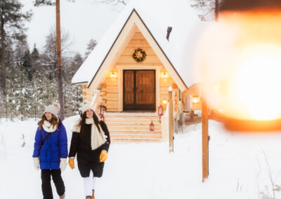 Taava Reindeer Farm kota entrance area in winter in Rovaniemi, Lapland, Finland