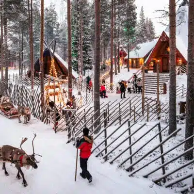 Reindeer sleigh departing at Santa Claus Village