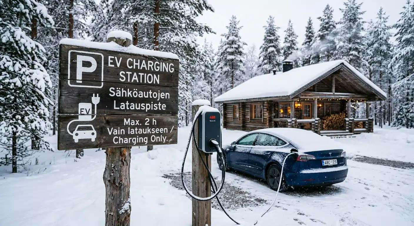 Electric vehicle charging station at Santa Claus Reindeer in Lapland